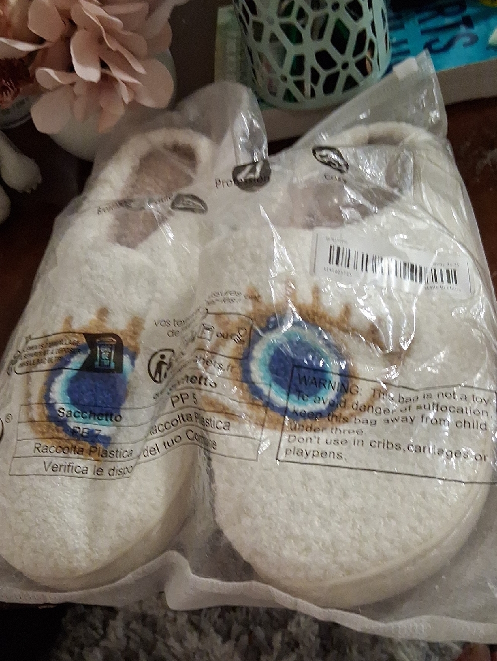 Evil Eye Cozy Cream Slippers and Red Heart Slippers NWT  Both Sizes 42-43